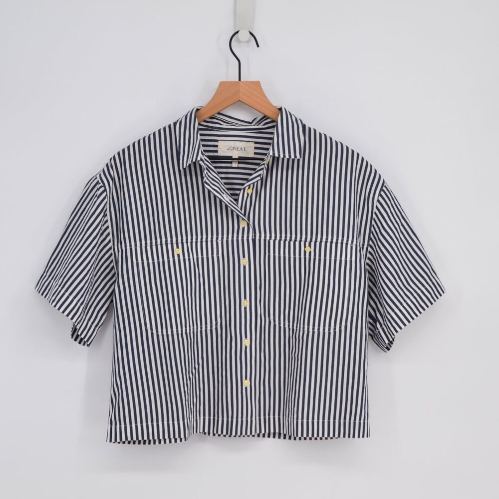 The Great Atlas Button Up Shirt and Field Midi Skirt Set Navy Stripe Womens 1 S - Picture 4 of 15